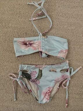 Submarine Light Blue Floral Kids Bikini